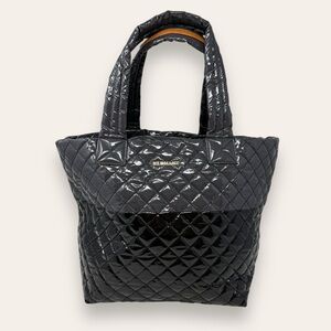 MZ Wallace Medium Metro Tote Black Gray Lacquer Patent